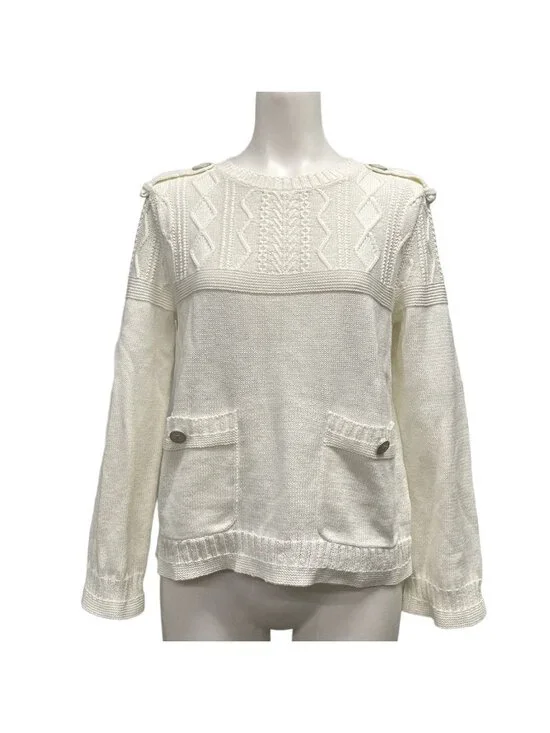 Chanel Long Sleeve Sweater 34 S White Cotton