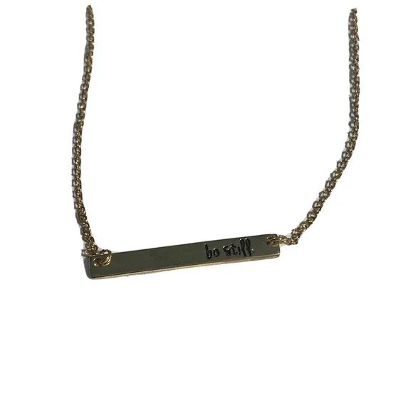 Be Still Engraved Gold Tone‎ Bar Necklace For Men Stainless Steel 18