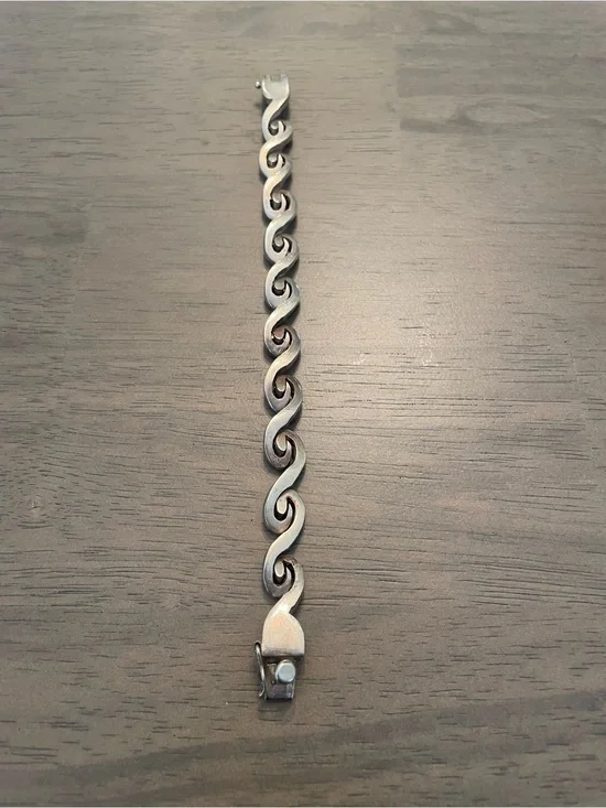 Vintage Taxco Mexico 925 Sterling Silver Wave Link Bracelet 45g Rare Modernist