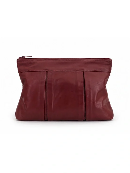 ♥️ Vintage Leather Clutch in Deep Wine Brick Red Burgundy Travel Accessories Bag