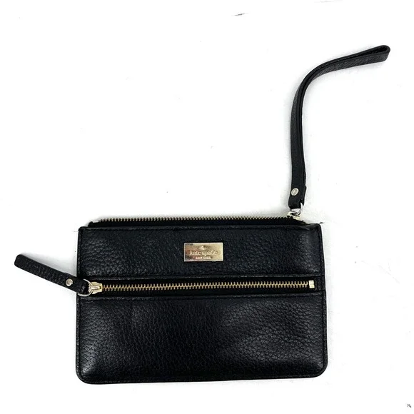 Kate Spade New York Highland Place‎ Black Leather Wristlet Gold Tone Logo