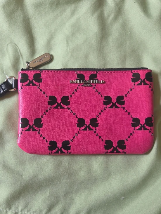 NEW Karl Lagerfeld Hot Pink Wristlet with Black Logo Pattern