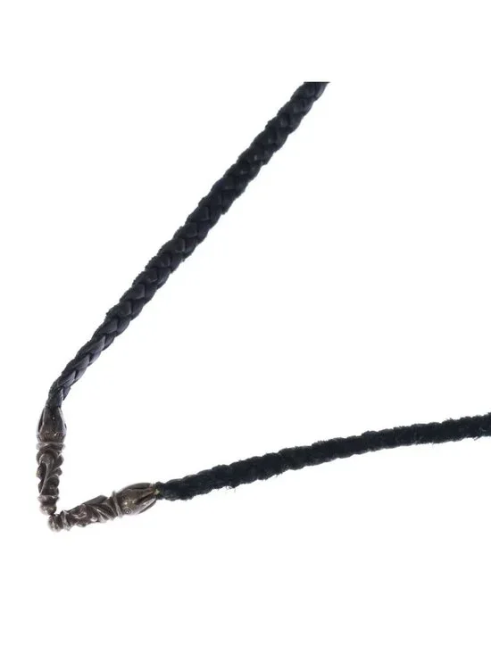 Chrome Hearts Leather Braid Scroll Necklace Black Silver