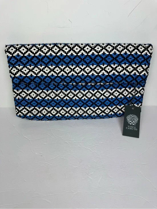 Vince Camuto Calli Oversized Fold Over Woven Clutch in Eclectic Blue NEW