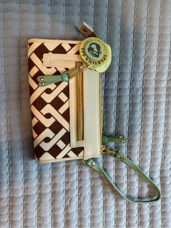 Spartina 449 Brown, Cream & Mint Geometric Wristlet