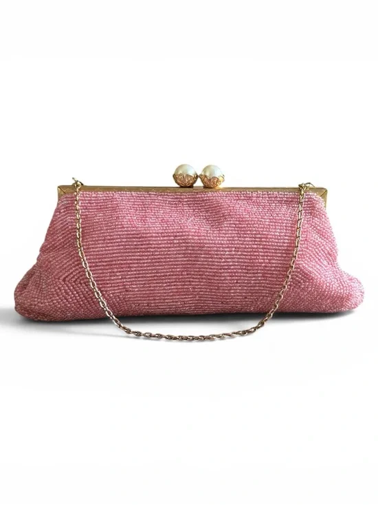 ✨ Rare Saguile Paris Vintage Pink Beaded Evening Clutch - Hand-Made France