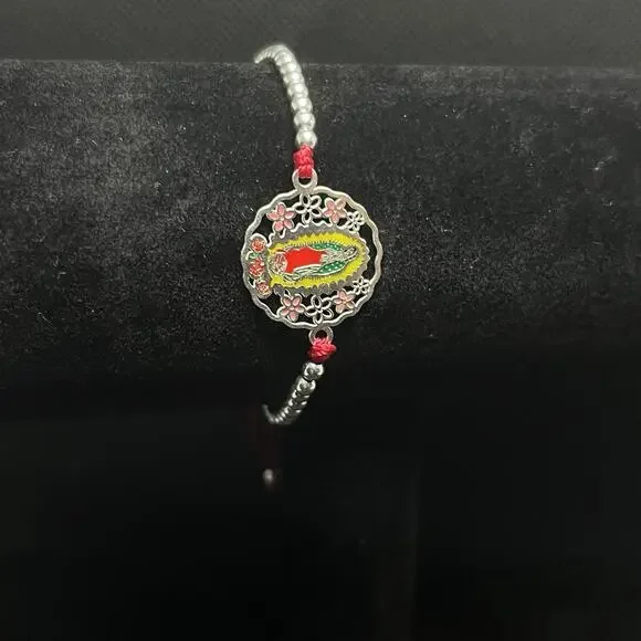 Esclava Ajustable De Plata Con Dije De La Virgencita,925 Silver Bracelet