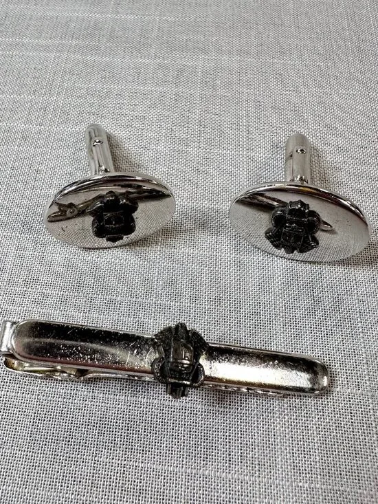 Vintage 1942 Anson City of Richmond Shield Tie Clip and Cufflinks