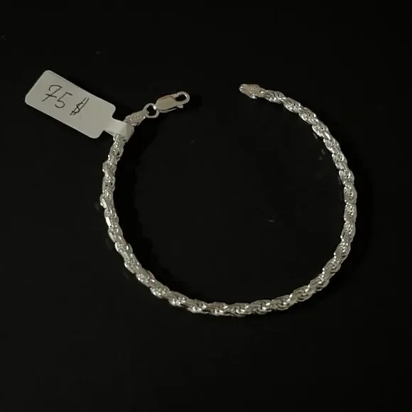 Esclava De Plata 925 Con Diseño Rope,925 Silver Bracelet With Rope Design - 8 In