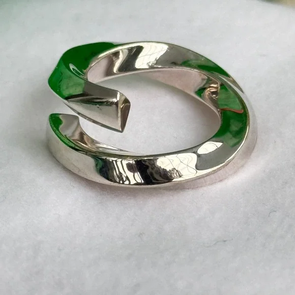 Bottega Veneta Mens AG925 Sterling Silver Twisted Wrap‎ Ring Size 17 Italy