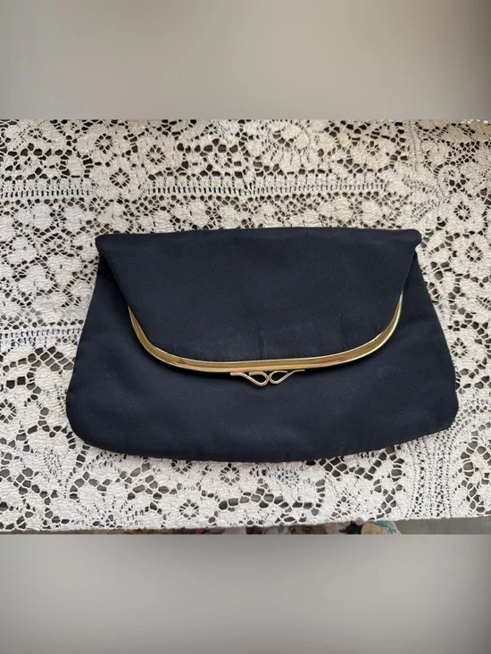 Vintage 1960s Black Fold Over Evening Clutch