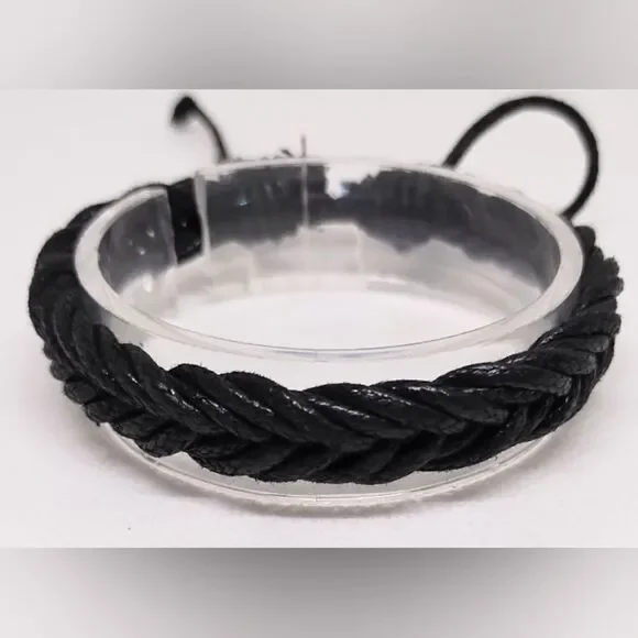 Men's leather bracelet‎ braided black new e50