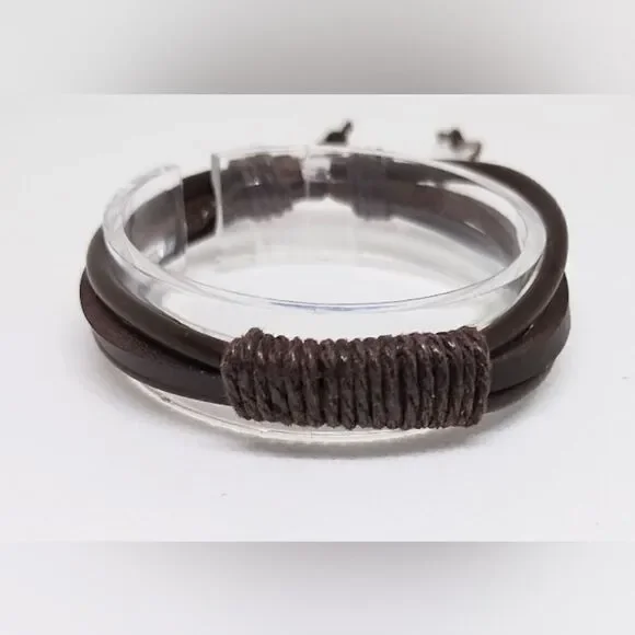 Men's bracelet leather layered brown new e7‎