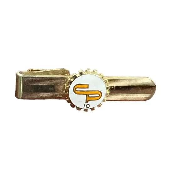 Vintage Tie Bar Clip CP Logo 10 Years Gold Tone Enamel Made in‎ the USA