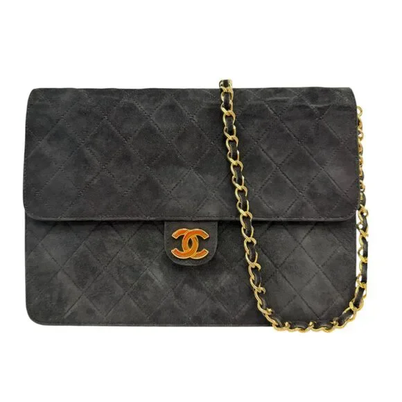 CHANEL Black Suede Classic Single Flap Chain Bag