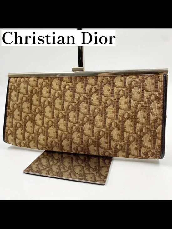 Dior Brown Tan Monogram Canvas Clutch