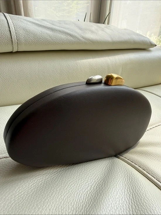 Zara Oval Dark BrownClutch with Metallic Accents