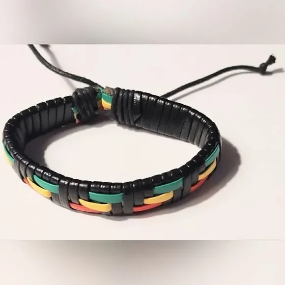 Men's bracelet‎ leather braided black new d69