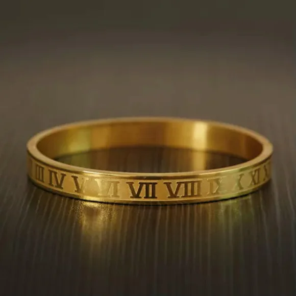 Gold Roman‎ Numeral Bangle Bracelet