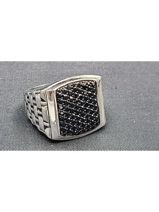 MGW Men's Black Sapphire Pavé Sterling Silver Ring Size 9 17g 2ct