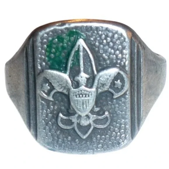 Vintage Boy Scouts of America BSA Fleur-De-Lis Sterling Silver Signet Ring Sz 8