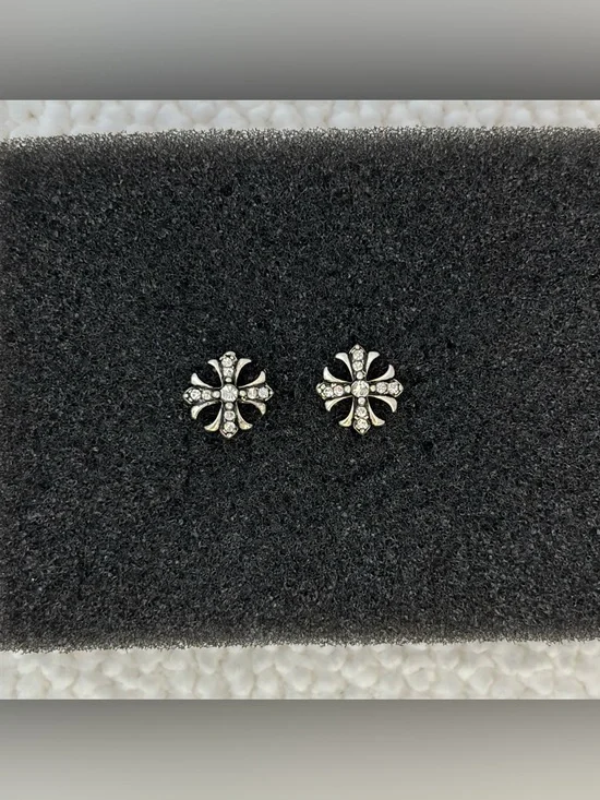 10mm CZ Cross Stud Earrings for Men Women Streetwear Punk Hip Hop Unisex Earring