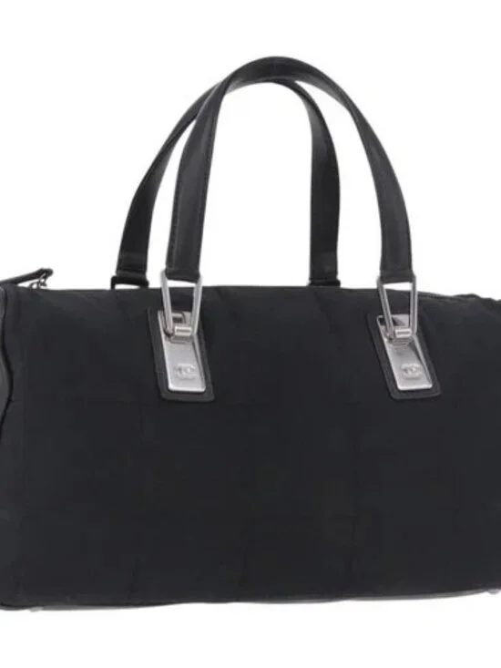 CHANEL Choco Bar Hand Bag Nylon Black Silver CC Auth 183944SAM