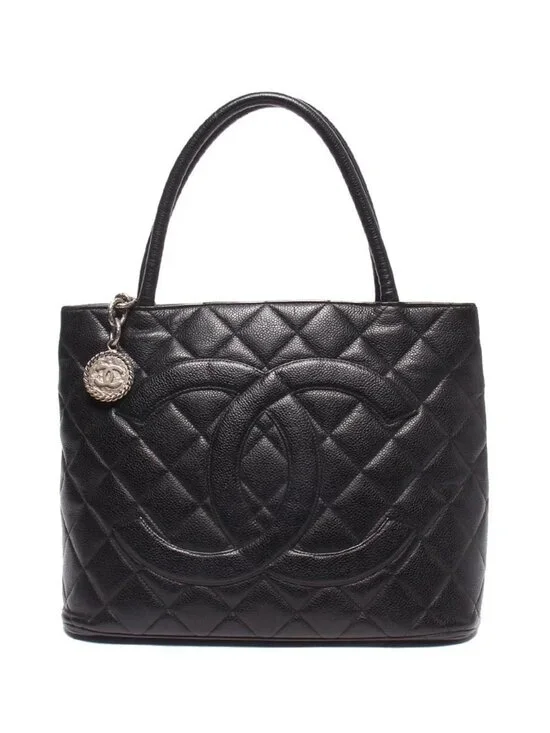 Chanel Tote Silver Reissue Caviar Leather Medallion CC Logo