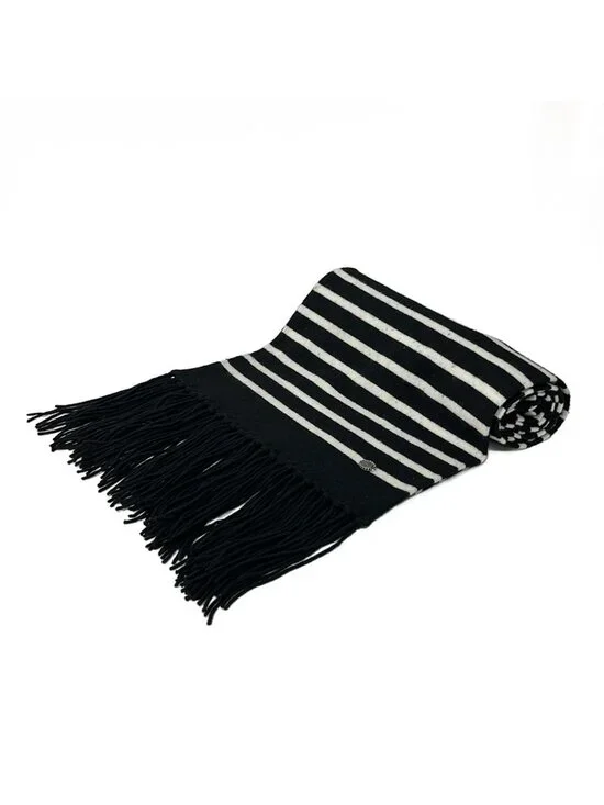 Chanel Shawl Black White Border Cashmere Scarf