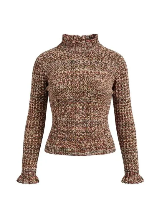 Chanel Middle Gauge Mixed Knit Sweater High Neck 34 Multicolor Wool