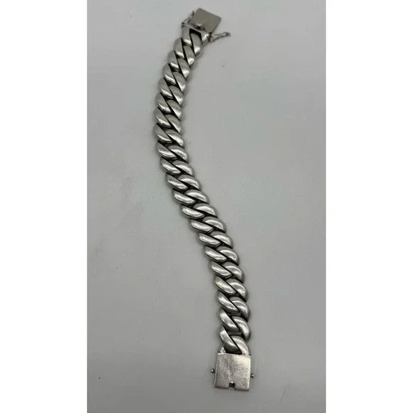 Vintage Heavy 183g Curb Link Chain Bracelet Silver Tone 22mm Wide 9.5in Clasp