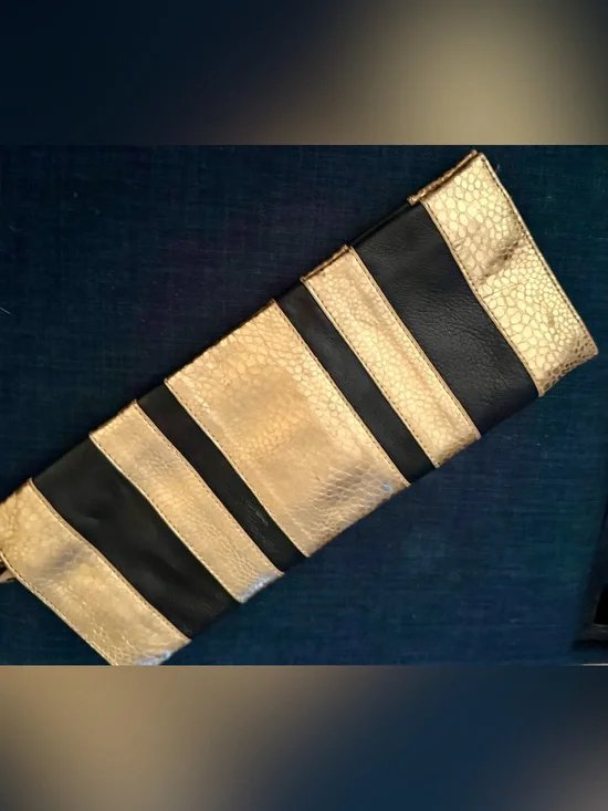 Gold and Black Striped Leather Women's Oversized Clutch