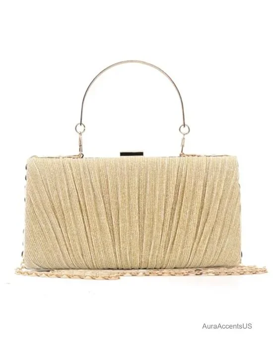 Pleated Clutch Evening Bag with Detachable Chain for Wedding Prom Party
