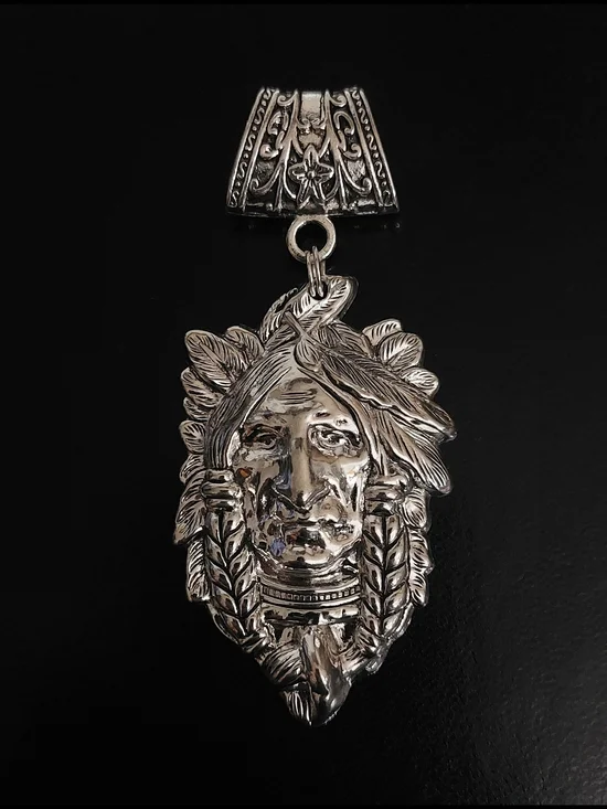 Native Chief Silver Necklace Pendant - Men Women Jewelry Accessories