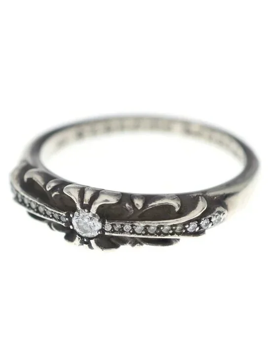 Chrome Hearts Baby Clsc P D Classic Floral Cross Pave Diamond Silver Ring