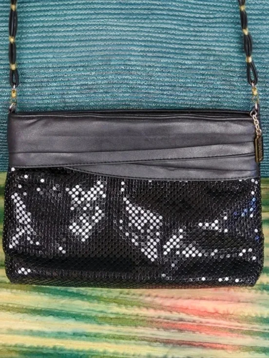 Vintage Whiting & Davis Black Mesh Evening Bag Convertible Clutch