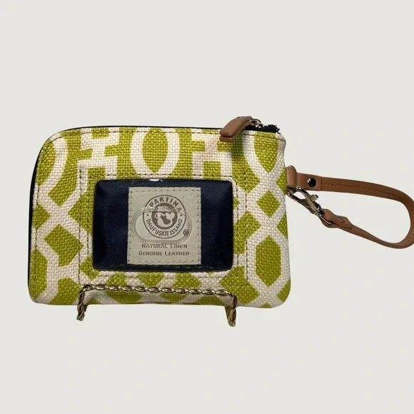 Partin Daufuskie Island Linen Leather Accent Green Geometric Wristlet Wallet