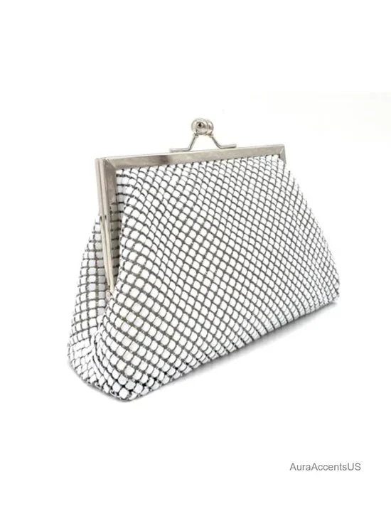Vintage Metal Mesh Mini Evening Clutch with Kiss Lock & Chain Strap