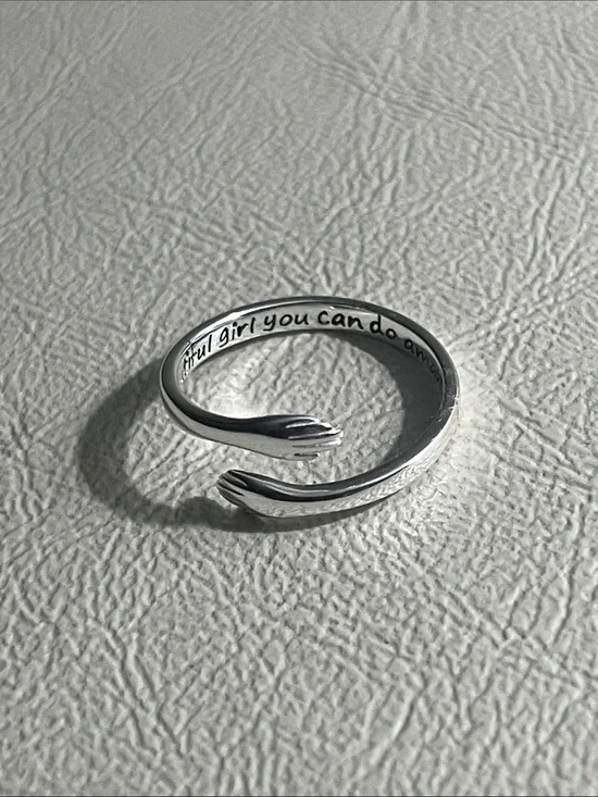 S925 Silver Open Cuff Ring with Hands - Beautiful girl you can do amazing things