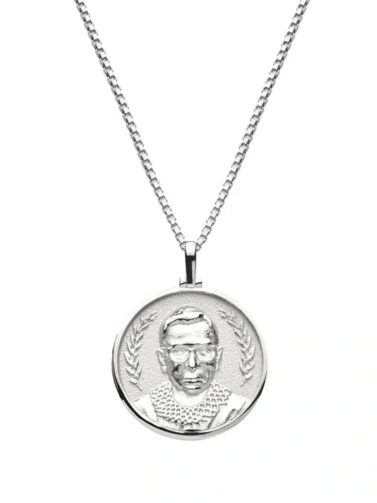 Sterling Silver Awe Inspired Ruth Bader Ginsburg pendant + Scales of Justice