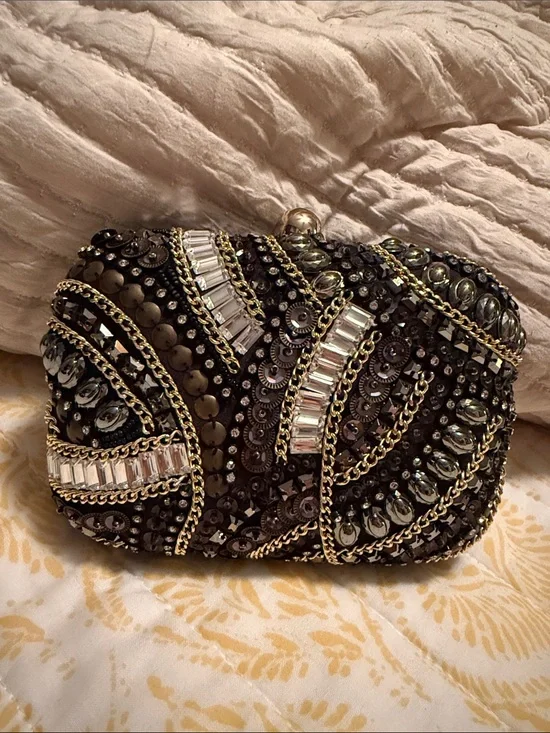 INC International Concepts Black Embellished Evening Clutch | NWOT
