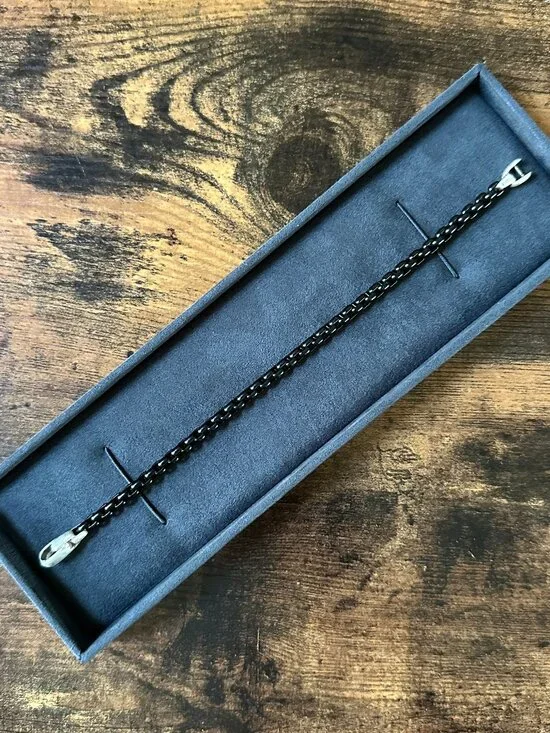David Yurman Box Chain Bracelet in Darkened Sterling Silver and Stainless Steel