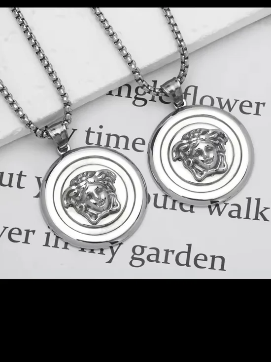 Silver Medusa Pendant Necklace for Men - Stainless Steel
