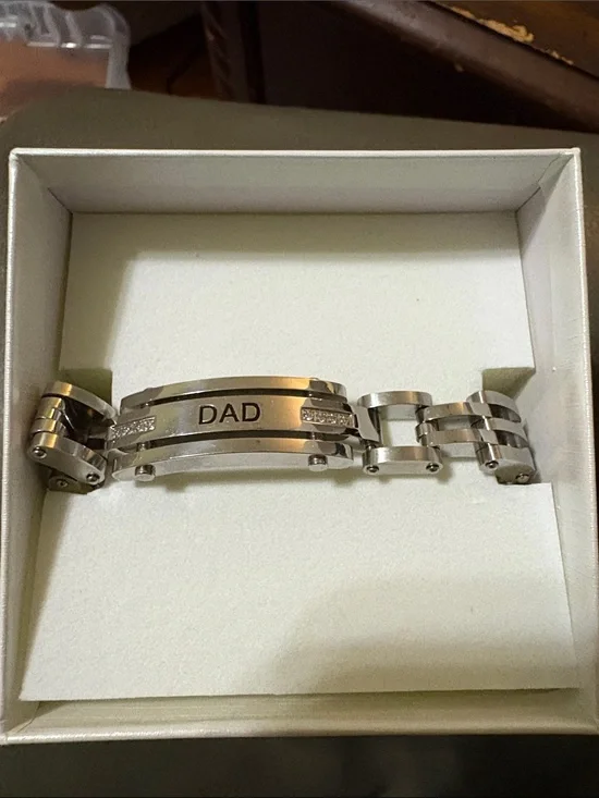 Men's Engraved 'DAD' Stainless Steel Bracelet - Silver Tone