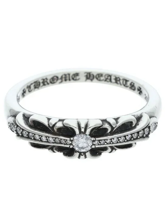 Chrome Hearts Baby Clsc P D Classic Floral Cross Pave Diamond Silver Ring