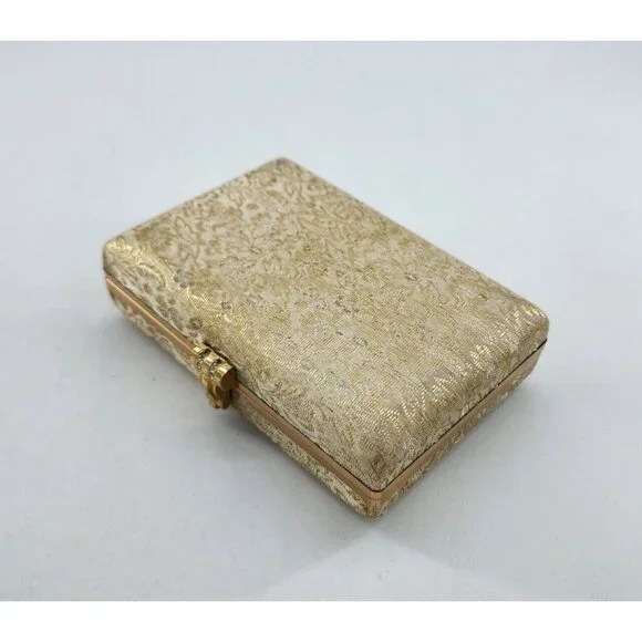 Vtg Volupté Metallic Box Purse/Clutch Minaudiere Handbag Satin Lining Retro Glam