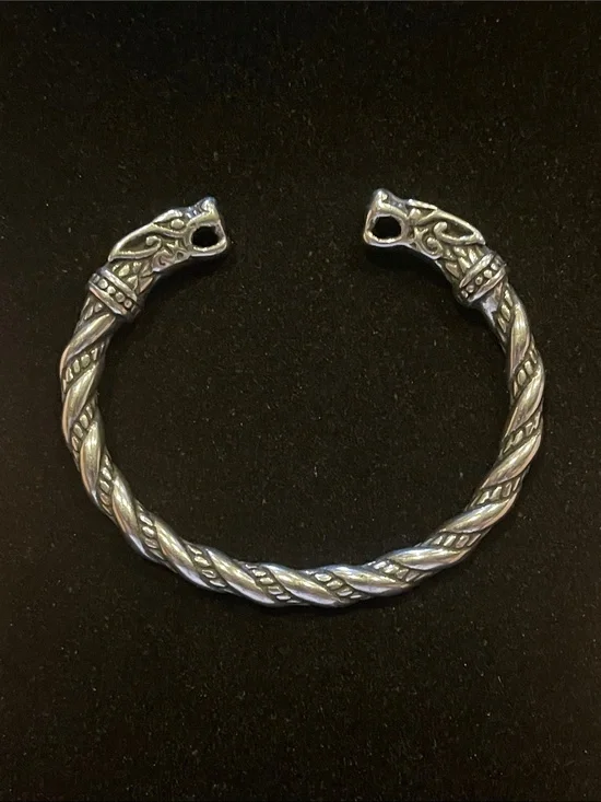 Silver-Stainless Steel Twisted Dragon Head Cuff Bracelet