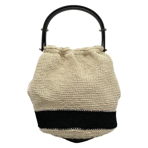 Chanel Handbag Cream Black Cotton Plastic