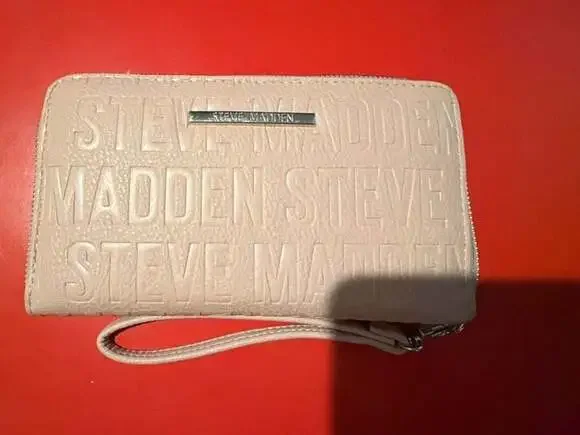Steve Madden Embossed Logo Zip Around Wristlet Wallet Blush Pink