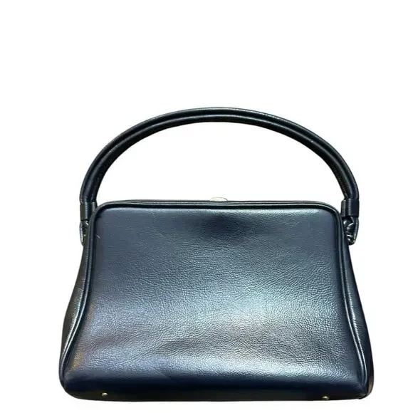 Vintage Women's Blue Genuine Leather Snap Shut Top Handle Purse Bag